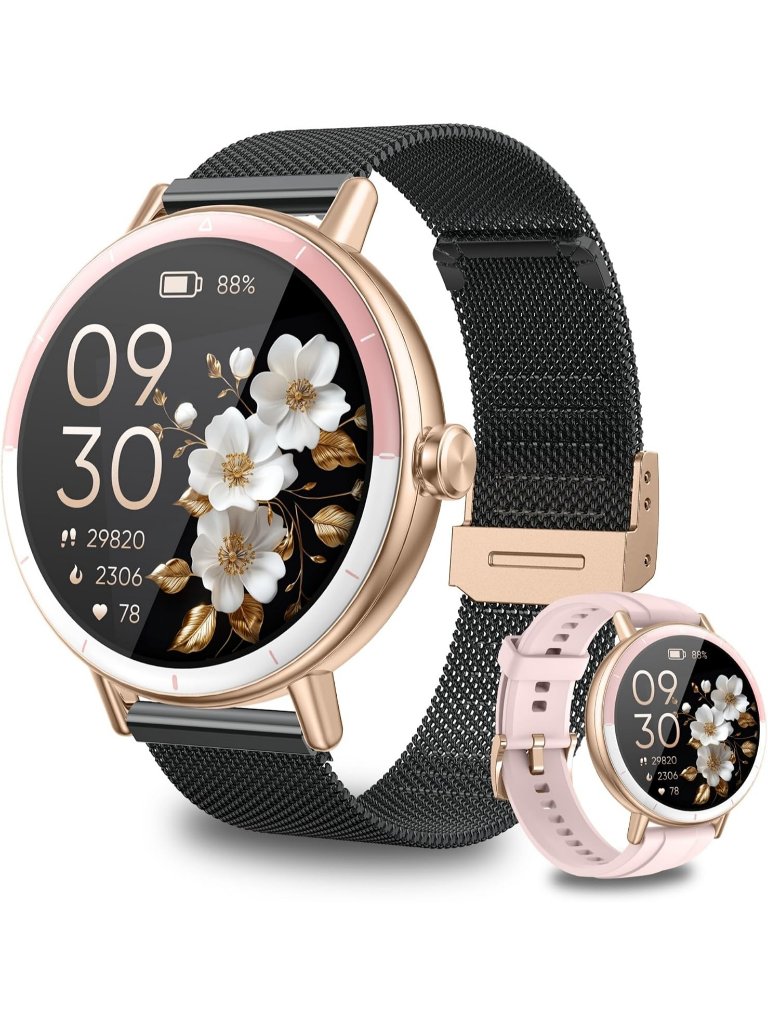 Women Black Pink Analog Quartz Waterproof Fitness Tracker Heart Rate Smart Watch